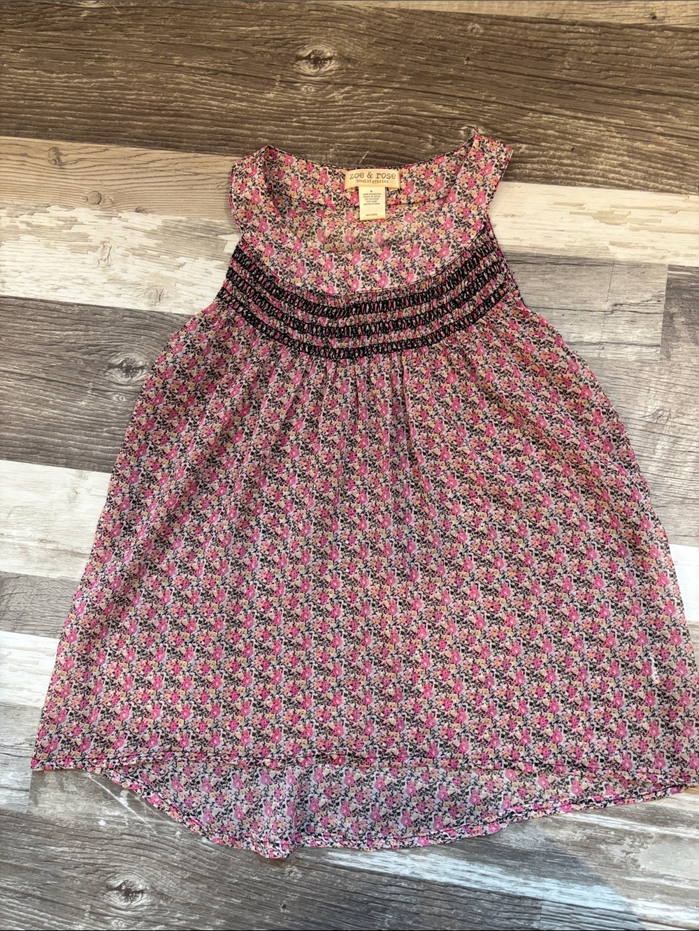 Boho Zoe & Rose Band of Gypsies Pink Floral Smocked Casual Girls Tunic size M